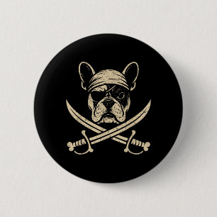 Badge Rond 5 Cm Amateur de chien Crâne de pirate vintage Bouledogu