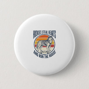 Badge Rond 5 Cm Amateur de chien Husky Gravure vintage Drôle de pr
