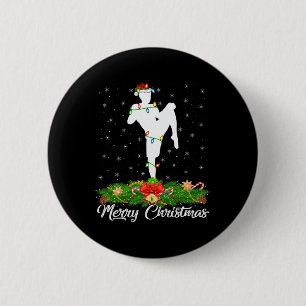 Badge Rond 5 Cm Amateur de kickboxing Chapeau de Père Noël assorti