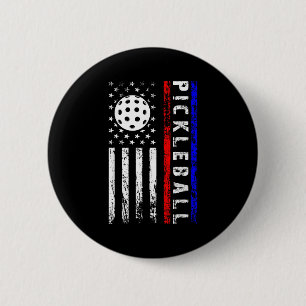 Badge Rond 5 Cm Amateurs de Pickleball 4 juillet Drapeau américain