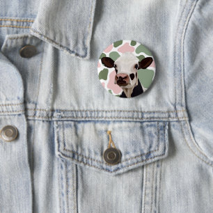 Badge Rond 5 Cm Amateurs de vaches Sage Green et Rose Cow Imprimer