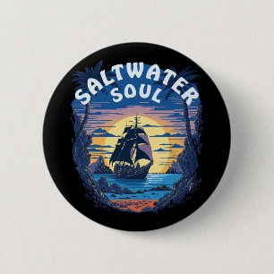 Badge Rond 5 Cm Âme d'eau salée - Vieux Galleon Bateau
