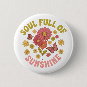 Badge Rond 5 Cm Âme Pleine De Soleil Floral Rétro Groovy