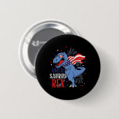 Badge Rond 5 Cm Ameri Saurus Rex 4 Juillet Dinosaure Indépendance (Devant & derrière)