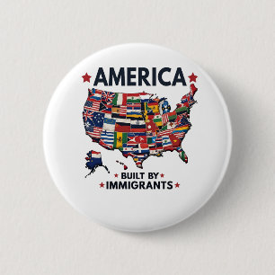 Badge Rond 5 Cm Américain construit par Immigrants Patriotique Amé