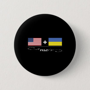 Badge Rond 5 Cm Américain + Ukrainien = Moi Drapeaux États-Unis et