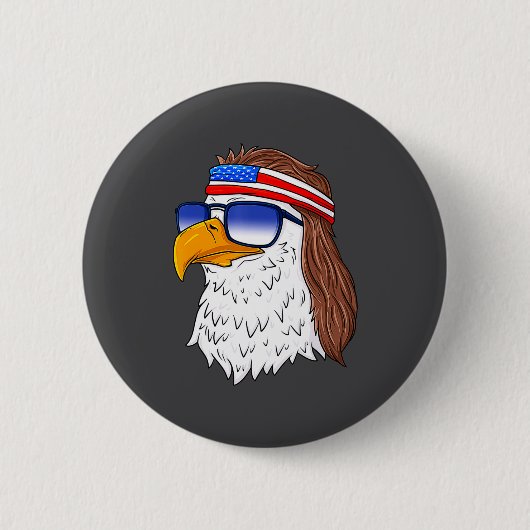 Badge Rond 5 Cm American Bald Eagle Mullet 4th Of July Funny Usa  (Devant)