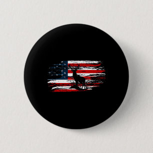 Badge Rond 5 Cm American Deer Hunter Patriotique Vintage Us Drapea