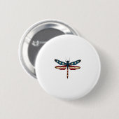 Badge Rond 5 Cm American Flag Dragonfly Patriotic 4th of July Red (Devant & derrière)