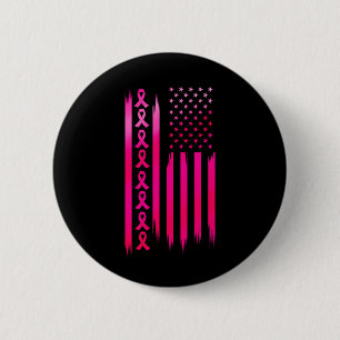 Badge Rond 5 Cm American Flag Fighting Breast Cancer