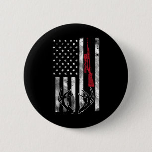 Badge Rond 5 Cm American Flag Rifle Antler Vintage Deer Hunting Hu