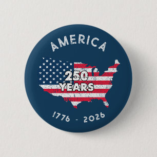 Badge Rond 5 Cm Amérique 250 Ans 1776–2026 Drapeau Carte USA Patri