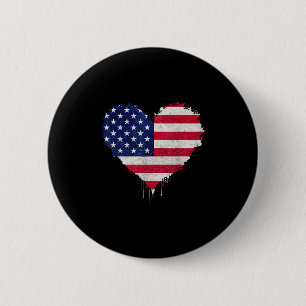Badge Rond 5 Cm Amérique patriotique États-Unis Drapeau Amour Coeu
