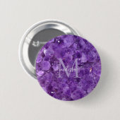 Badge Rond 5 Cm Amethyst Birthstone Monogram Personalized Name (Devant & derrière)