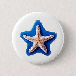 Badge Rond 5 Cm Amiette orange en Silhouette étoilée bleue