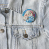 Badge Rond 5 Cm Amis blancs mignons de chiot et de lapin de Pâques (En situation)