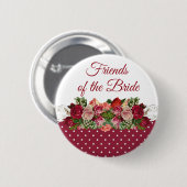 Badge Rond 5 Cm AMIS DE LA BRIDE Rose Bouquet Mariage Button (Devant & derrière)