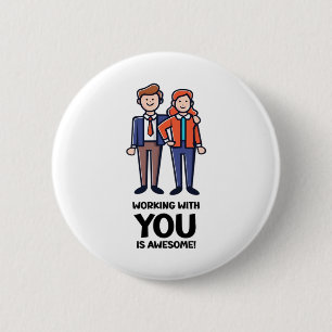 Badge Rond 5 Cm Amis Du Travail - Homme Et Femme Classique