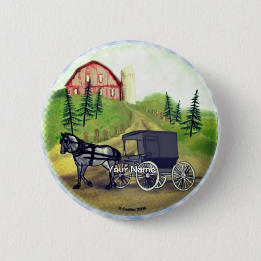 Badge Rond 5 Cm Amish Buggy de retour (Devant)