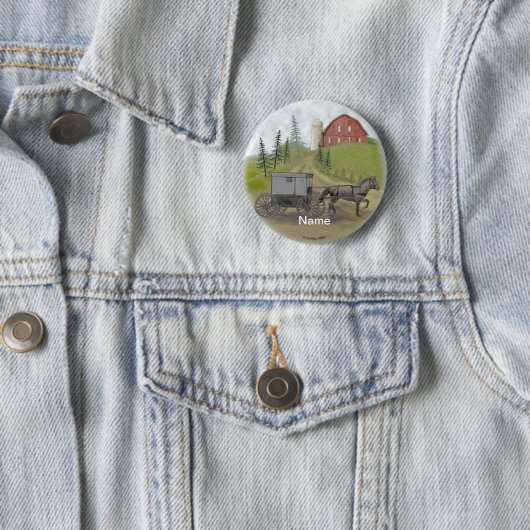 Badge Rond 5 Cm Amish Buggy pin de visite (En situation)