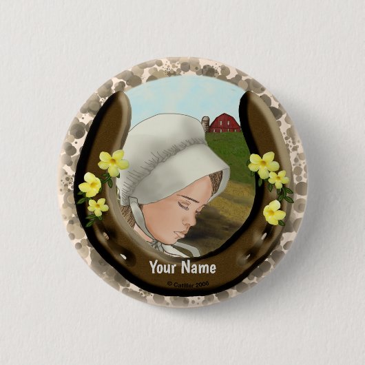 Badge Rond 5 Cm Amish Horseshoe Girl (Devant)