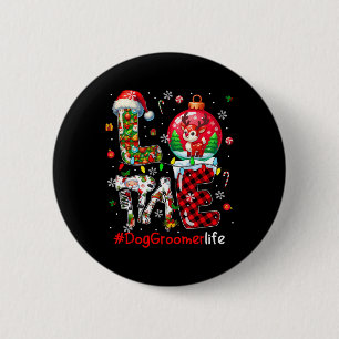 Badge Rond 5 Cm Amour Chien Groomer Noël Père Noël Reindeer Corres