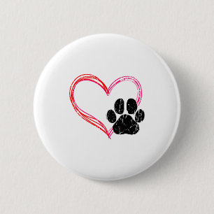 Badge Rond 5 Cm Amour Coeur Chat Chien Empreinte de Patte, Cadeaux