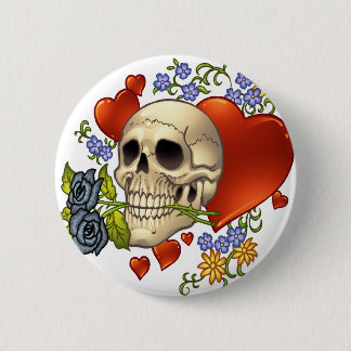 Badge Rond 5 Cm Amour de crâne - crânes, roses et coeurs par Al