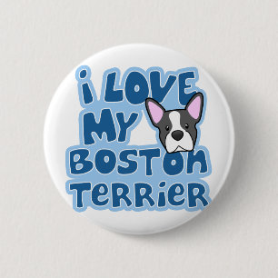 Badge Rond 5 Cm Amour de Kawaii I mon Boston Terrier