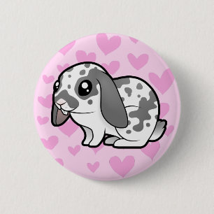 Badge Rond 5 Cm Amour de lapin (oreille tombante poil lisse)