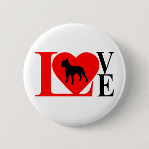 BADGE ROND 5 CM AMOUR DE PITBULL ROUGE ET NOIR