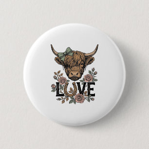 Badge Rond 5 Cm Amour de vache des Highlands Fleurs vintage Art de