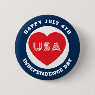Badge Rond 5 Cm Amour du 4 juillet USA Patriotique Rouge Blanc Ble