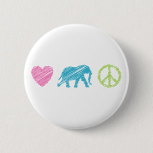 Badge Rond 5 Cm Amour, éléphant et paix