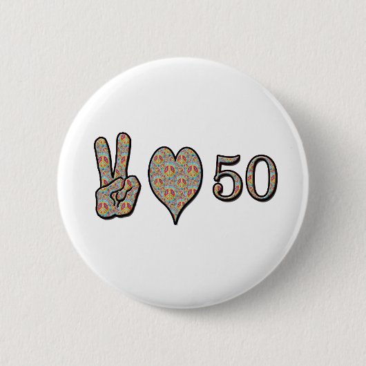 Badge Rond 5 Cm Amour et 50 de paix (Devant)