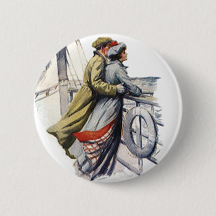 Badge Rond 5 Cm Amour et romance vintage, jeunes mariés sur un bat