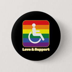 Badge Rond 5 Cm Amour et soutien personne arc-en-ciel avec handica