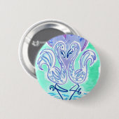 Badge Rond 5 Cm Amour Flamant rose (bleu) (Devant & derrière)