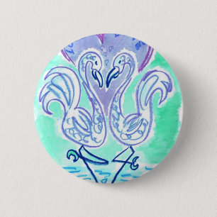 Badge Rond 5 Cm Amour Flamant rose (bleu)