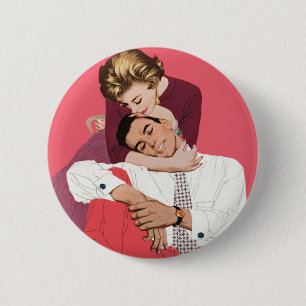 Badge Rond 5 Cm Amour vintage et romance, Nouveaux mariés en rose