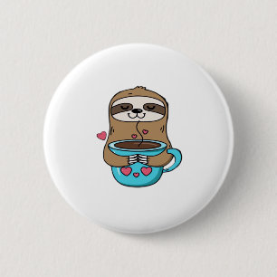 Badge Rond 5 Cm Amoureux De Café Chibi Sloth - Cute Kawaii Sloth H