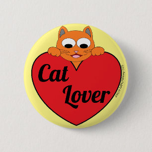 Badge Rond 5 Cm Amoureux de chats Visage de chat roux avec cœur ro