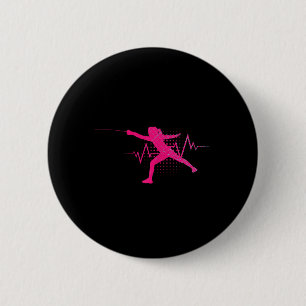 Badge Rond 5 Cm Amoureux de l'escrime Battement de coeur Sport d'e