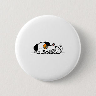 Badge Rond 5 Cm Amoureux des animaux drôles - Chat mignon et chien