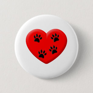 Badge Rond 5 Cm Amoureux des chats Red Heart Et Paws