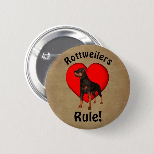 Badge Rond 5 Cm Amoureux des chiens de règle des Rottweilers (Devant & derrière)
