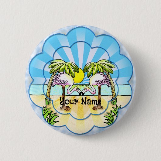 Badge Rond 5 Cm Amoureux des flamants roses (Devant)