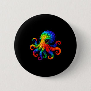 Badge Rond 5 Cm Amoureux drôle de pieuvre Art étudiant pois points