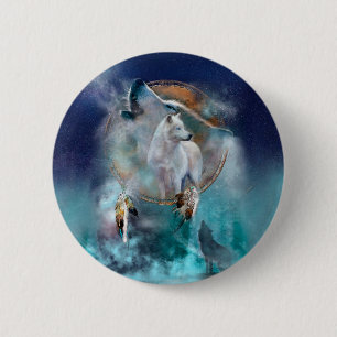 Badge Rond 5 Cm Amoureux indien et chef de tribu ethnique loup