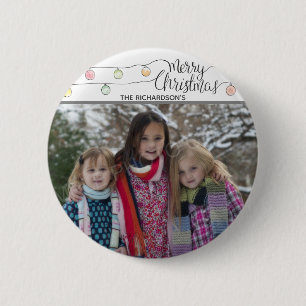 Badge Rond 5 Cm Ampoule de Noël sur une photo de Joyeux Noël de